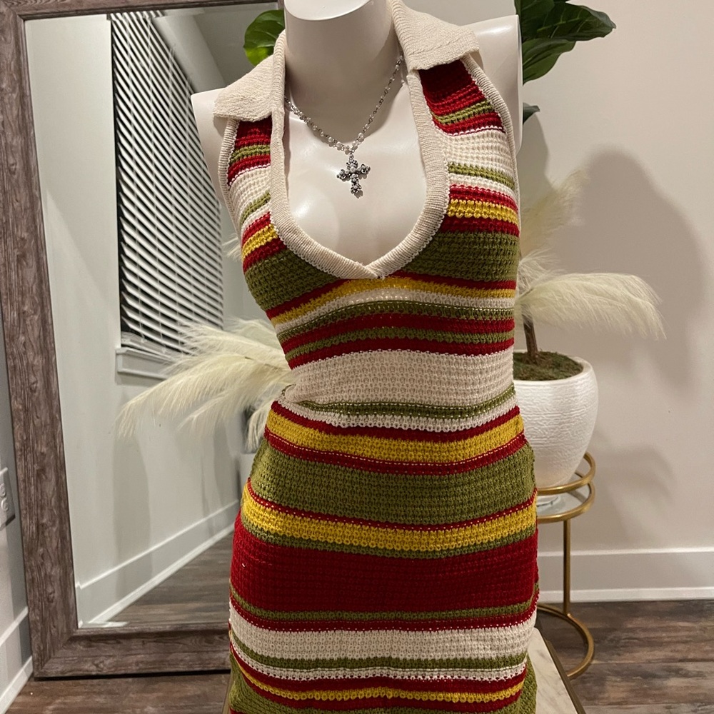 Striped Knit Halter Dress